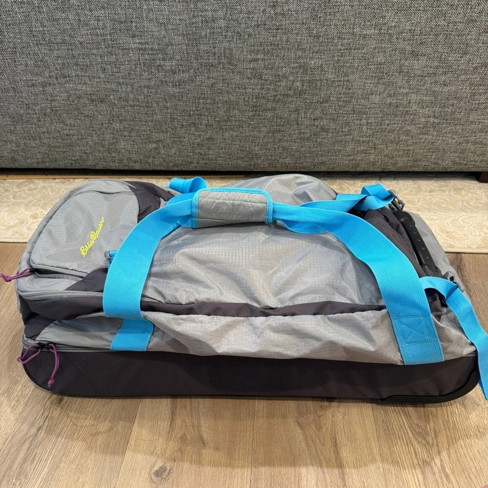 Eddie Bauer Expedition Rolling Duffel Bag Grey Ripstop Wheels Travel Luggage EUC